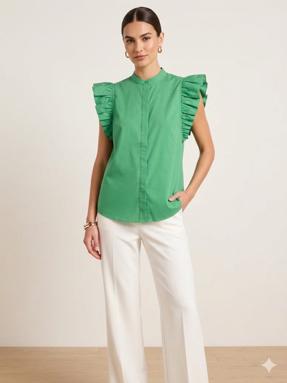 Express Green Sleeveless Blouse Ruffle Sleeve Women Size Medium